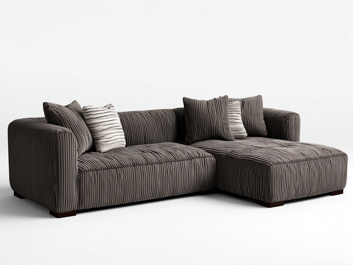 Sofás de esquina de pana acanalada 285x175x78 cm - marrón grisáceo - con chaise longue