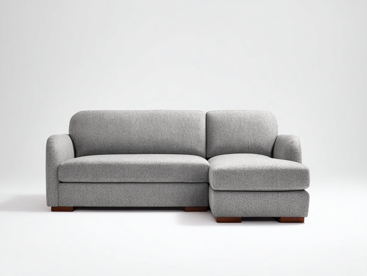 Sofás de esquina de tela 230x150x82 cm - gris claro - con chaise longue