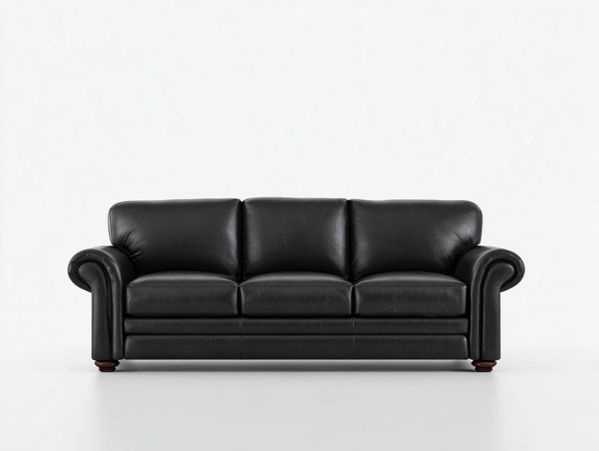 Sofás 3 plazas tapizado efecto piel 205x86x83 cm - negro - diseño clásico para salón