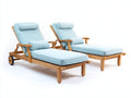 Tumbonas de madera 205x75x98 cm - azul claro y madera natural - respaldo regulable con reposabrazos y ruedas para exterior