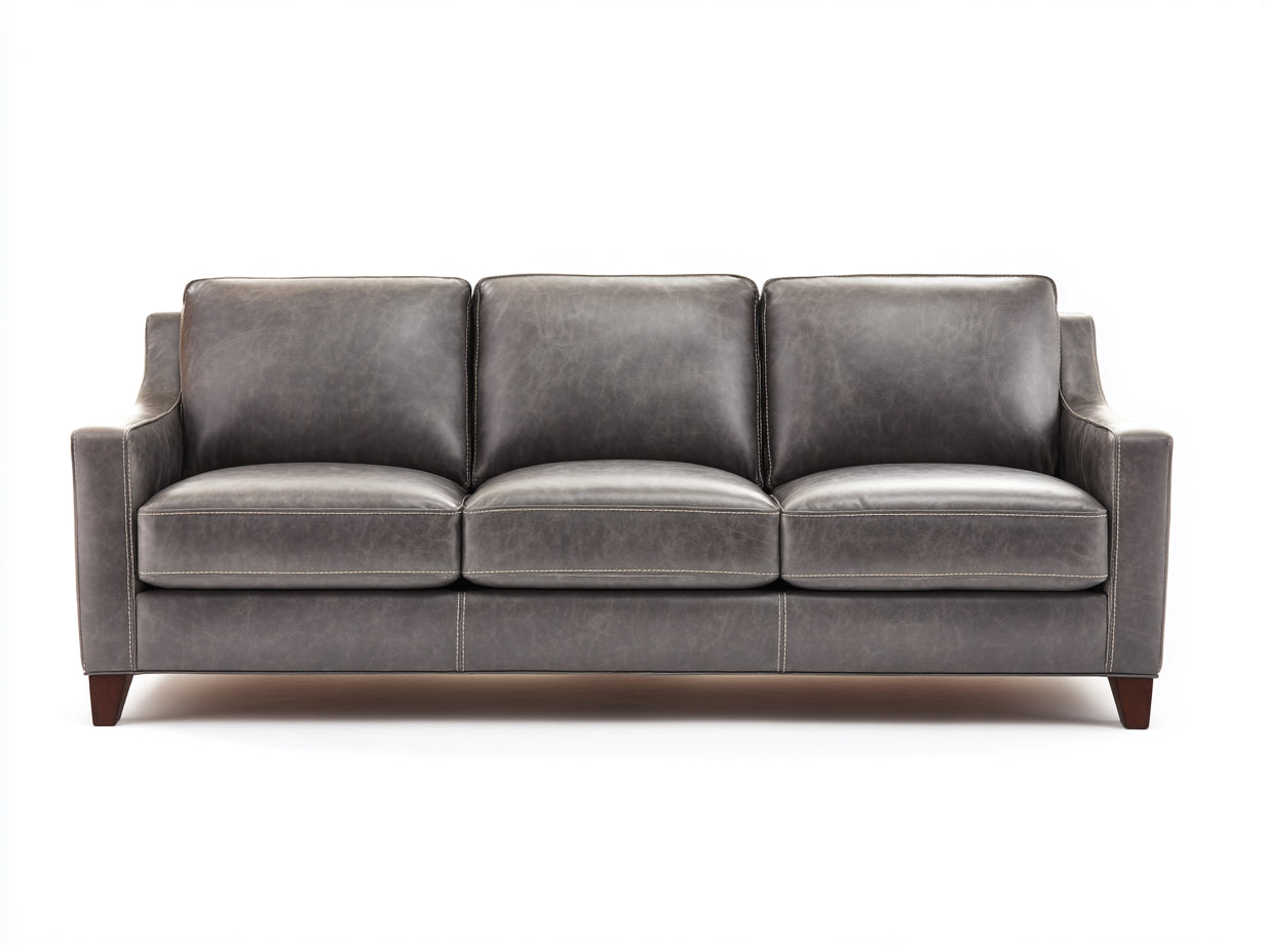 Sofás 3 plazas tapizado efecto cuero 225x92x87 cm - Gris - Diseño moderno con reposabrazos rectos