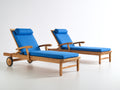 Tumbonas de madera 200 x 70 x 35 cm - Azul y natural - Pack de 2 para exterior con reposabrazos respaldo reclinable y ruedas