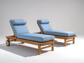 Tumbonas de madera 200x75x90 cm - Azul claro y madera natural - Juego de 2 con respaldo reclinable y ruedas