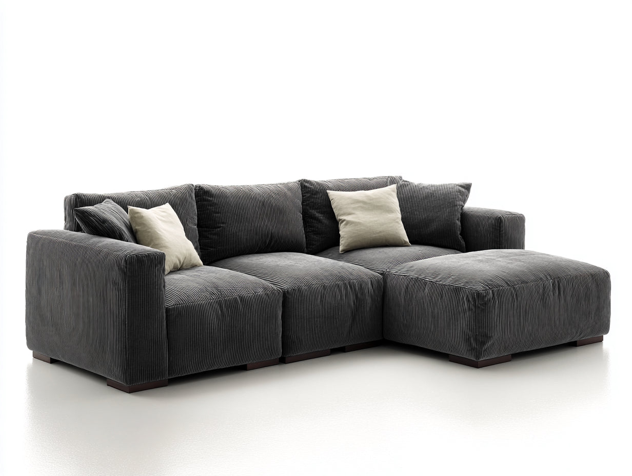 Sofás de esquina de tela de pana 270x170x84 cm - gris oscuro y marrón oscuro - diseño modular para salón