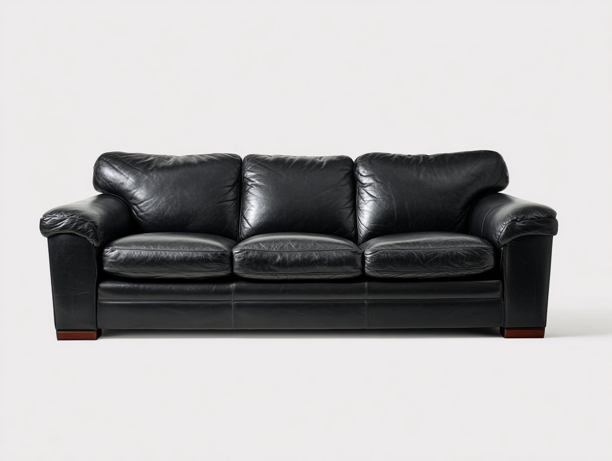 Sofás 3 plazas tapizado efecto cuero 230x95x88 cm - Negro - Diseño clásico con reposabrazos acolchados