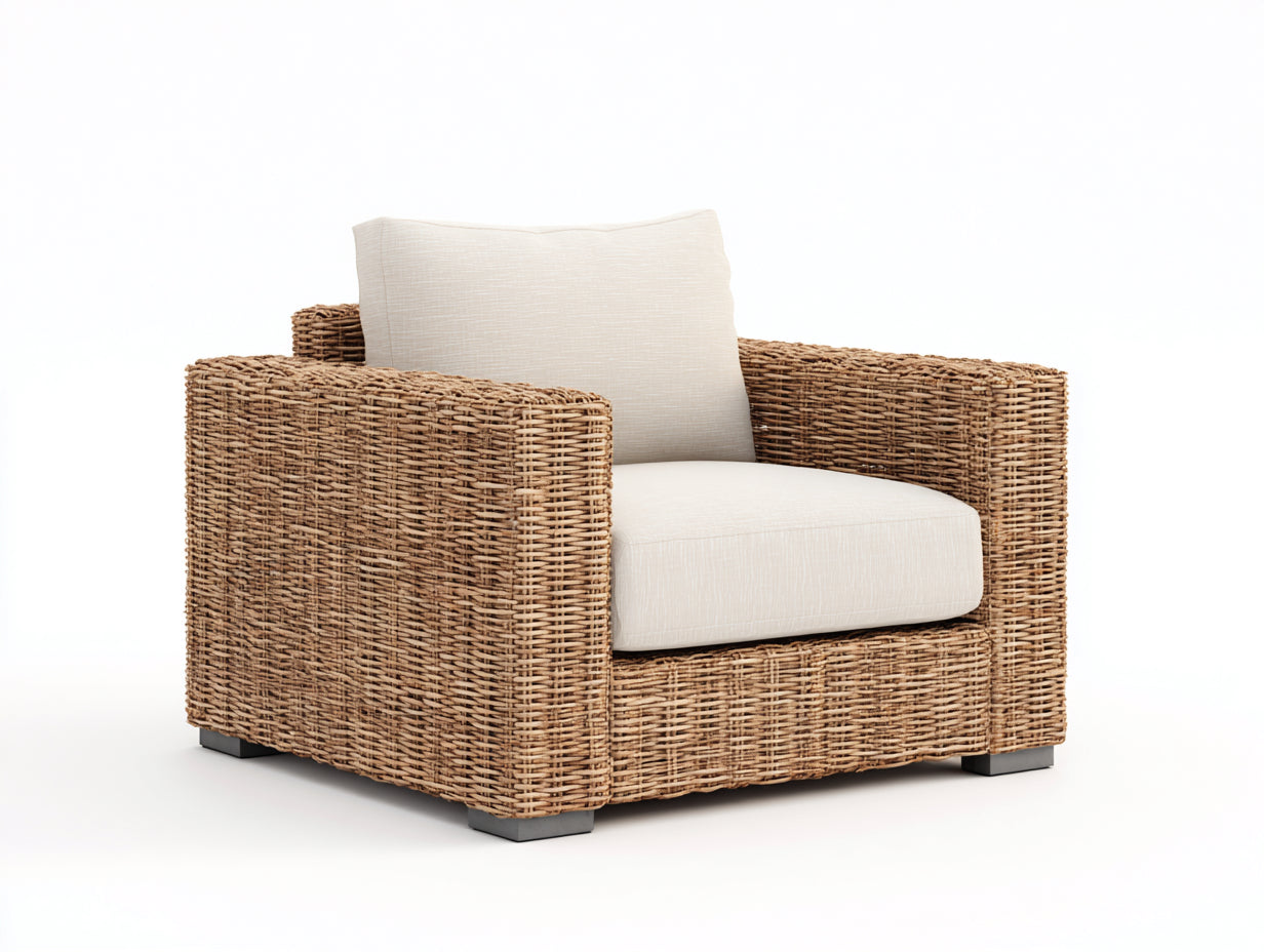 Sillones de ratán 96x88x82 cm - Beige y blanco - Diseño ancho con reposabrazos rectos