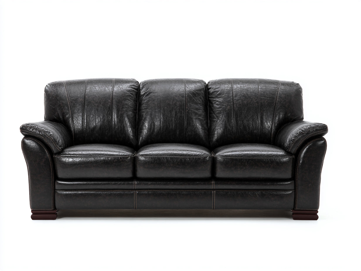 Sofás 3 plazas de cuero sintético 220x90x88 cm - negro y marrón oscuro - estilo clásico para salón