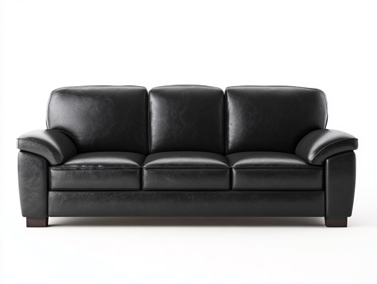 Sofás 3 plazas tapizado efecto piel 210x88x82 cm - negro - diseño moderno para salón