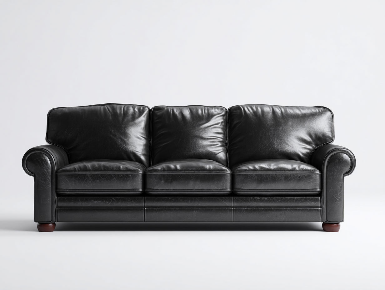 Sofás 3 plazas tapizado efecto piel 208x89x84 cm - negro - estilo clásico para salón