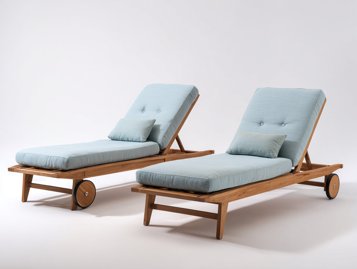 Tumbonas de madera set de 2 200x70x85 cm - azul claro y marrón natural - respaldo ajustable