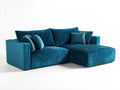 Sofás de esquina de tela aterciopelada 250x165x82 cm - azul petróleo - diseño moderno para salón