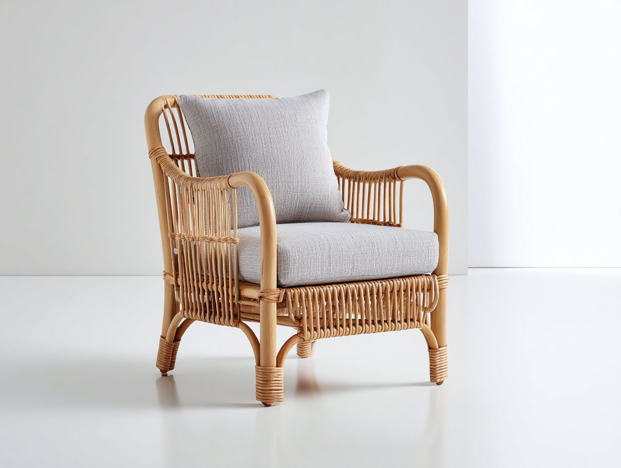 Sillones de ratán 72x75x84 cm - Natural y gris - Diseño curvo con reposabrazos