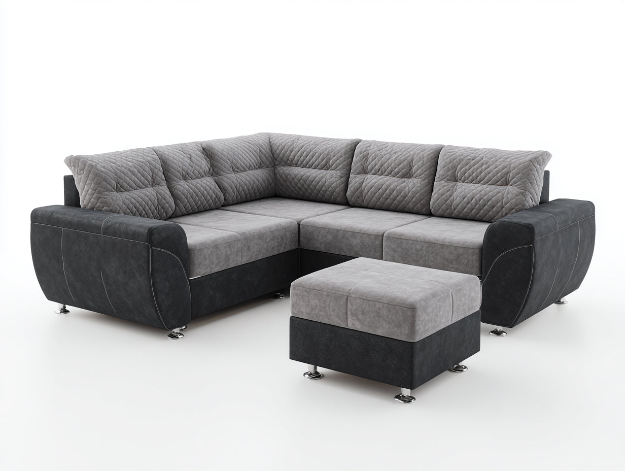 Sofás de esquina tapizado en tela 260x260x78 cm - gris claro y gris antracita - diseño acolchado para salón
