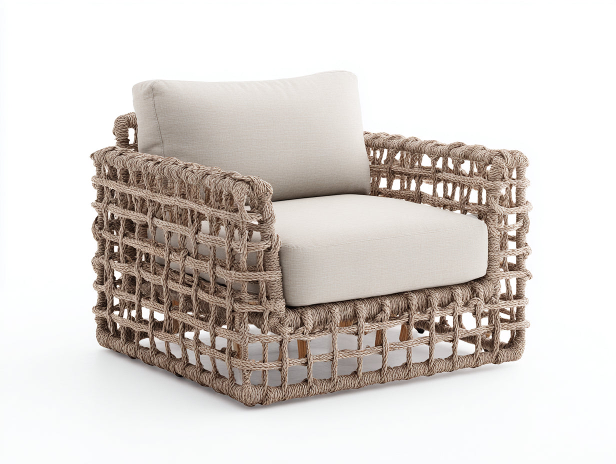 Sillones de ratán cuerda trenzada 98x86x74 cm - beige natural y crema - diseño de descanso