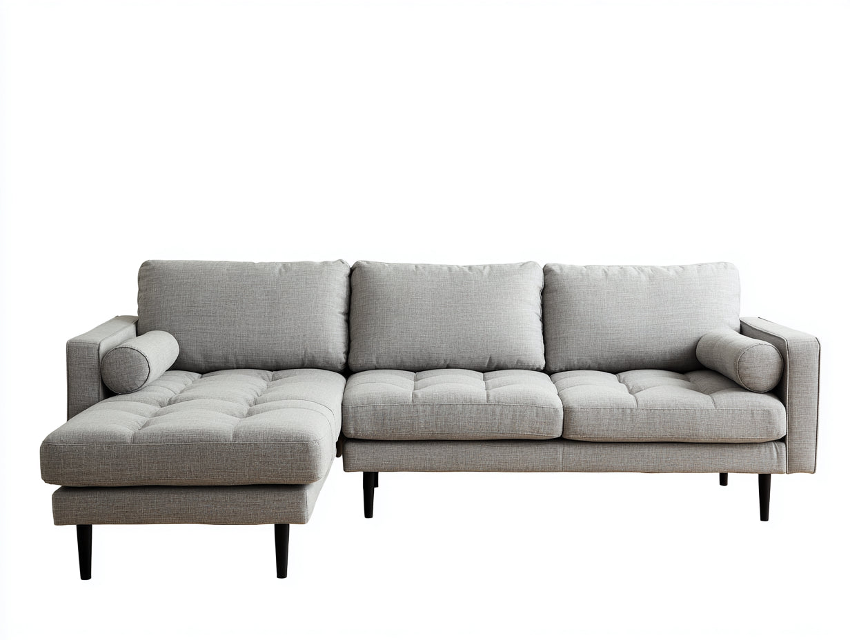 Sofás de esquina tapizado en tejido 285x170x86 cm - Gris claro - Diseño moderno con chaise longue