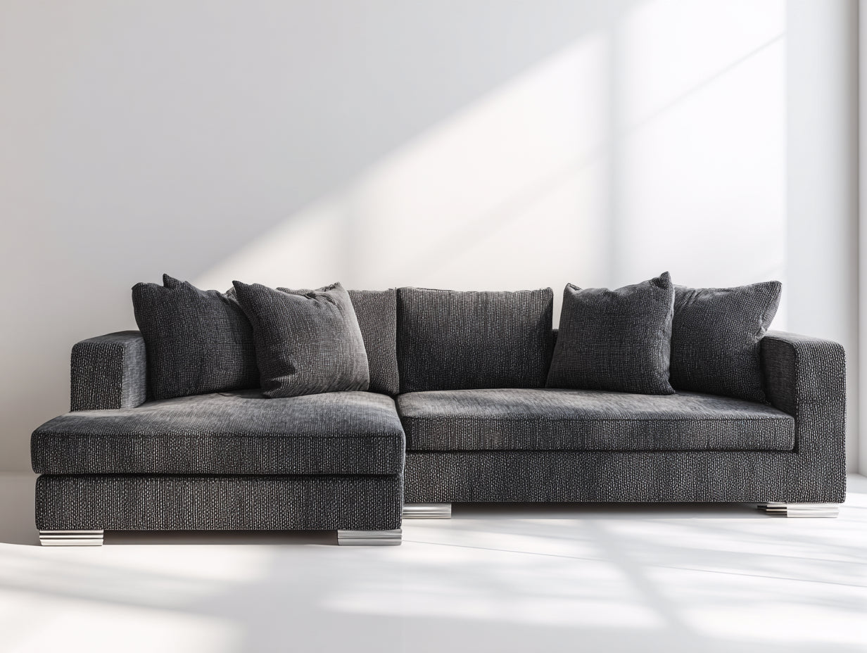 Sofás de esquina tapizado de tela 270 x 170 x 85 cm - Gris oscuro - Diseño contemporáneo con chaise longue para salón