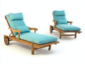 Tumbonas de madera 200x78x100 cm - Azul turquesa y madera natural - Juego de 2 con respaldo reclinable y ruedas