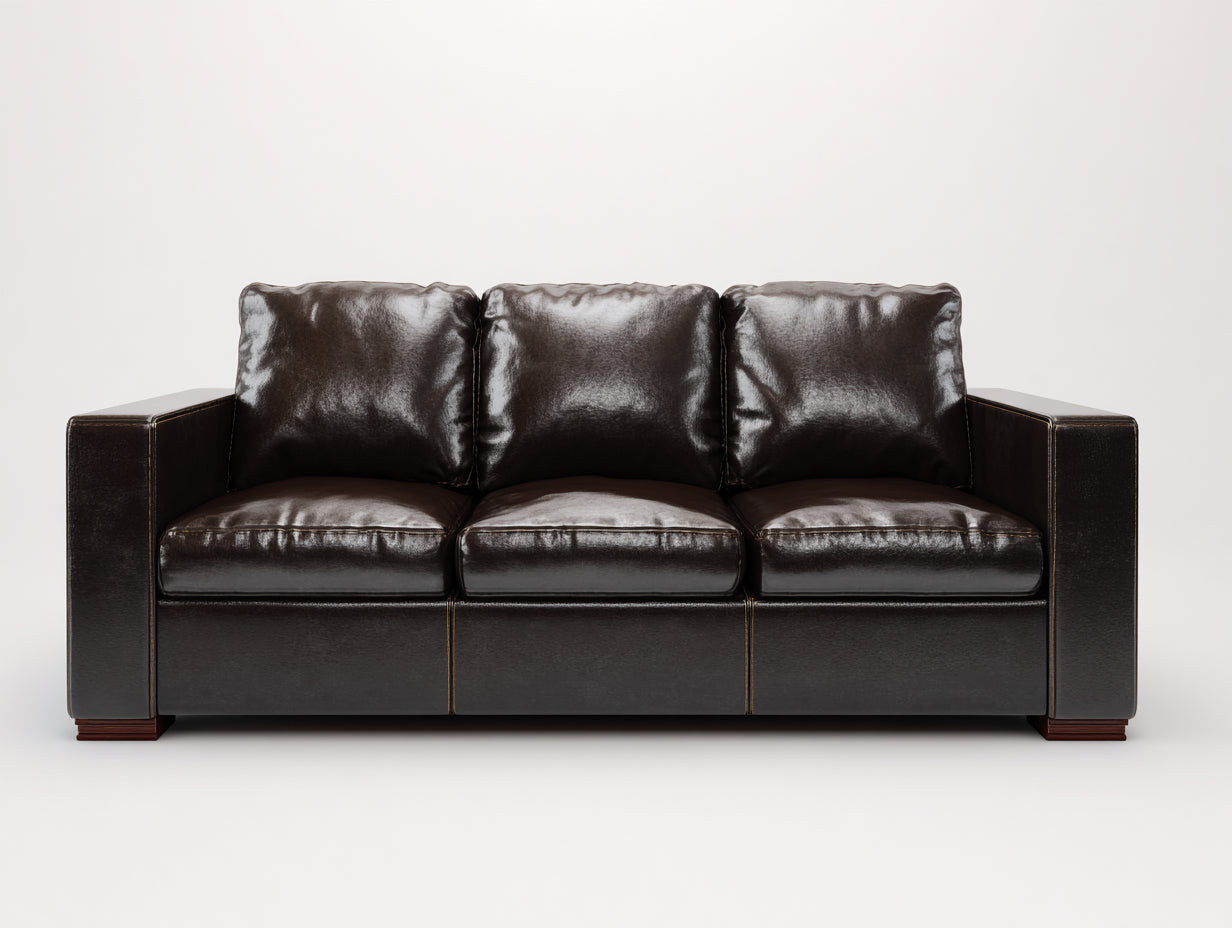 Sofás 3 plazas tapizado efecto piel 215x88x82 cm - marrón oscuro - brazos cuadrados