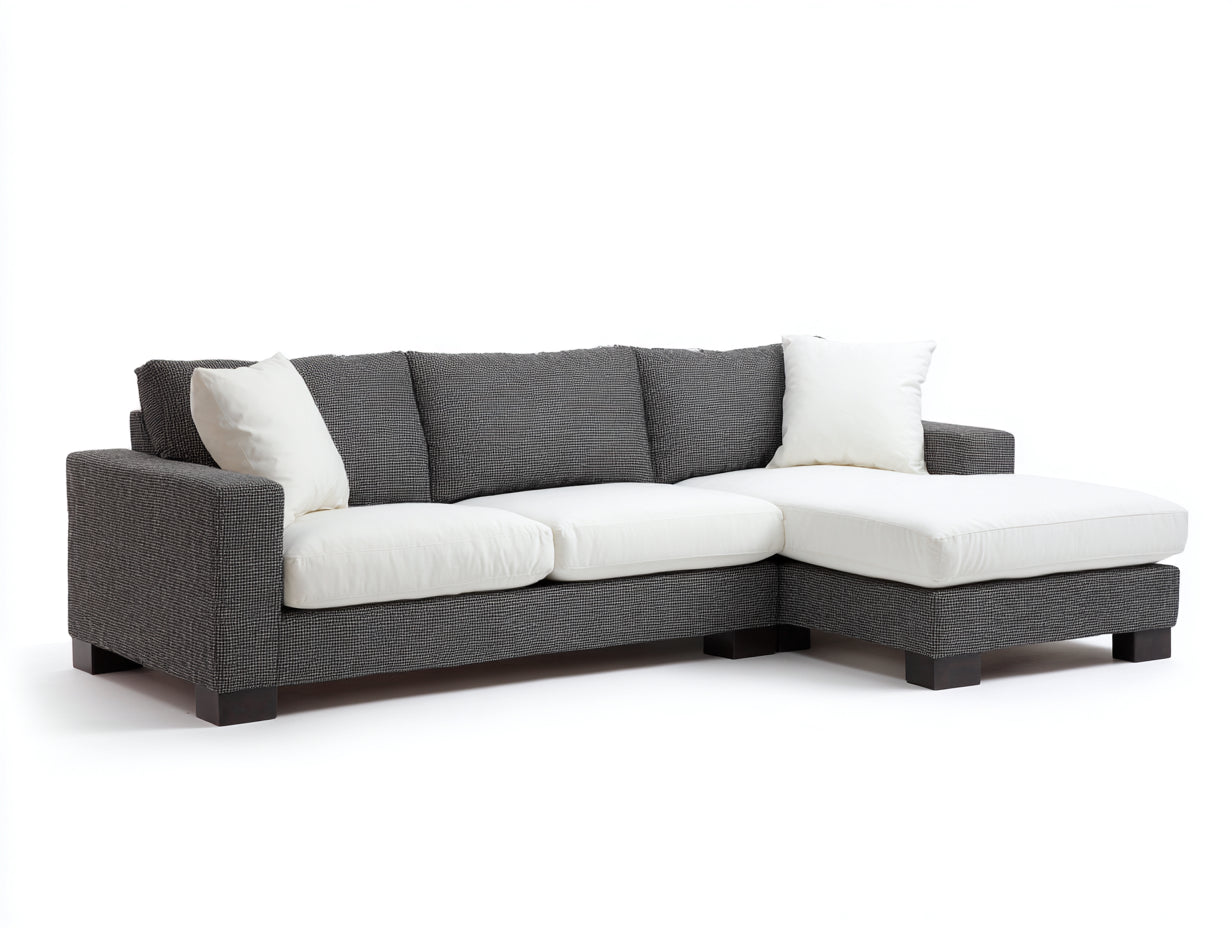 Sofás de esquina tapizado de tela 260 x 160 x 85 cm - Gris y blanco - Diseño contemporáneo con chaise longue para salón