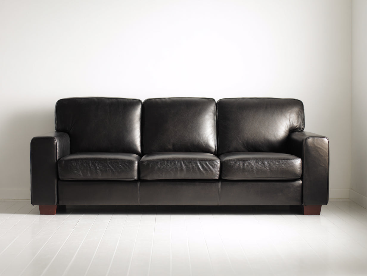Sofás 3 plazas tapizado de aspecto cuero 205 x 85 x 85 cm - Negro - Diseño clásico para salón