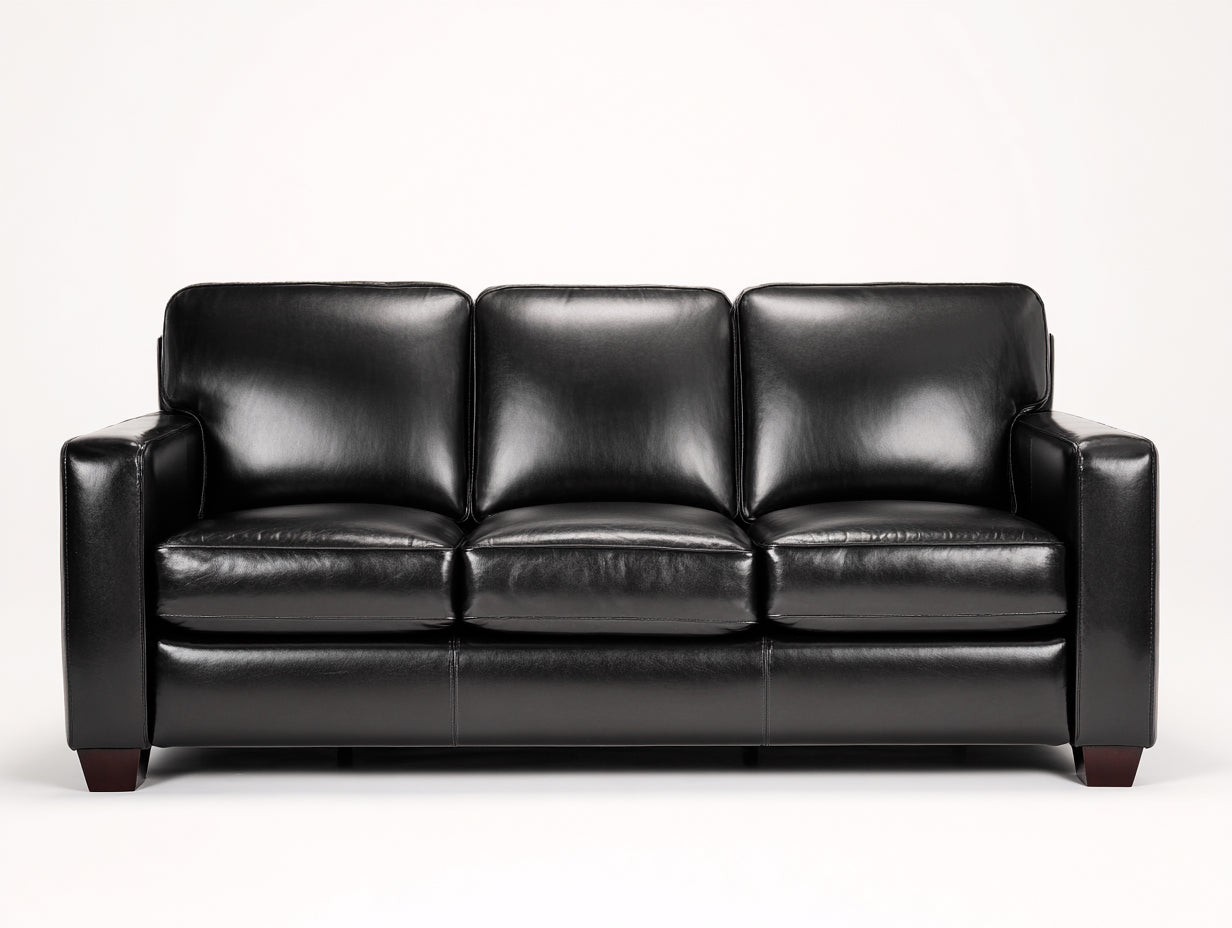 Sofás 3 plazas tapizado de aspecto cuero 210 x 88 x 88 cm - Negro - Diseño clásico para salón
