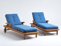 Tumbonas de madera set de 2 190x68x86 cm - madera natural y azul - respaldo regulable con ruedas