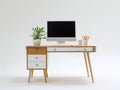 Mesas de oficina madera 120x55x76 cm - blanco y roble natural - diseño nórdico con 2 cajones