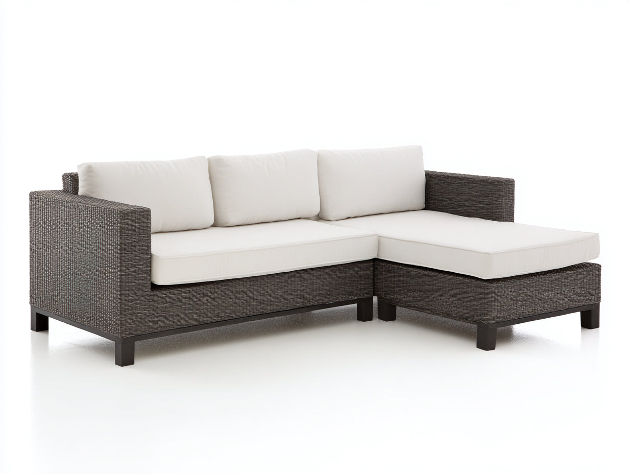 Sofás de esquina de ratán 220x150x82 cm - Marrón oscuro y blanco - Diseño moderno con chaise longue