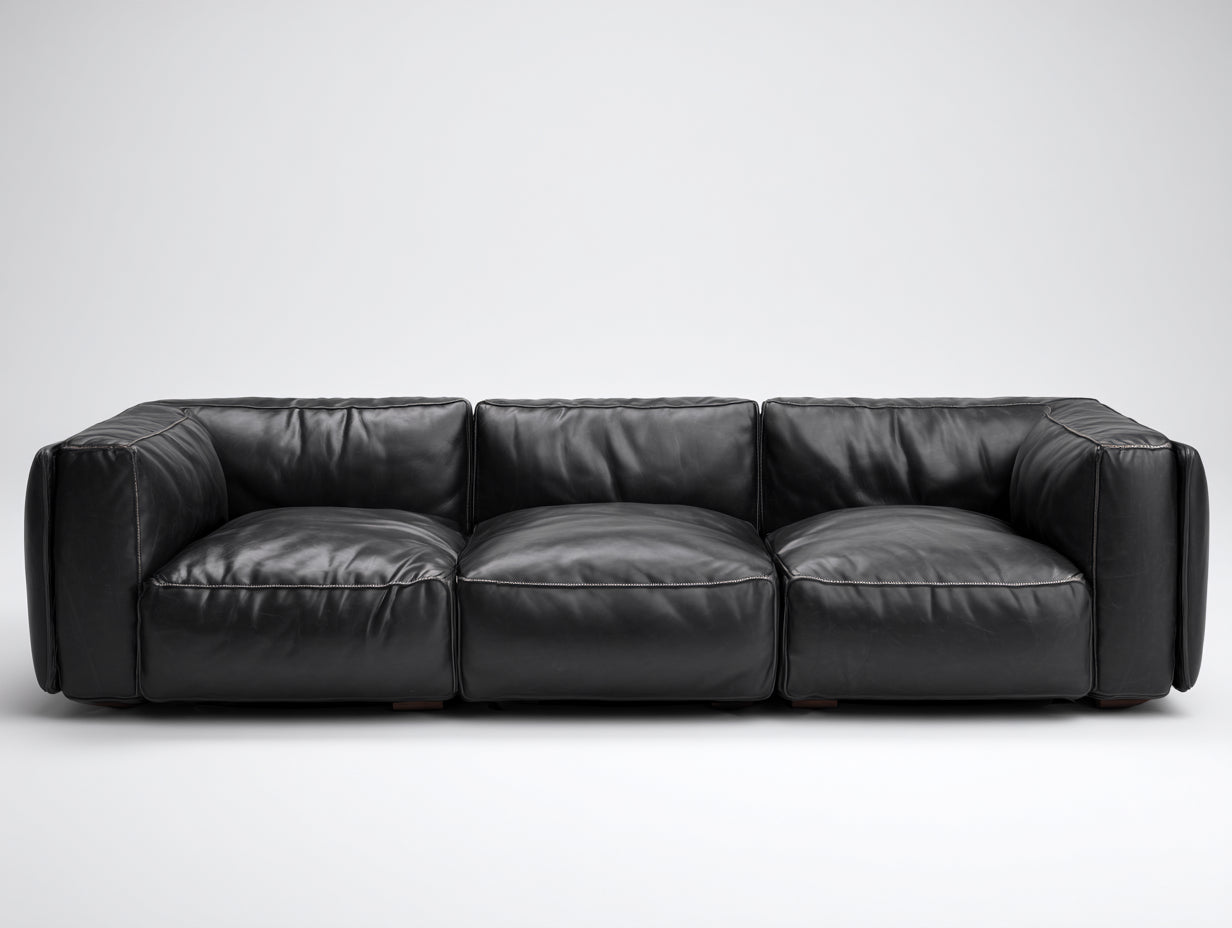 Sofás 3 plazas tapizado efecto cuero 250x100x72 cm - Negro - Diseño modular de perfil bajo