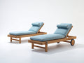 Tumbonas de madera 200x70x95 cm - azul claro y madera natural - respaldo regulable con ruedas para exterior
