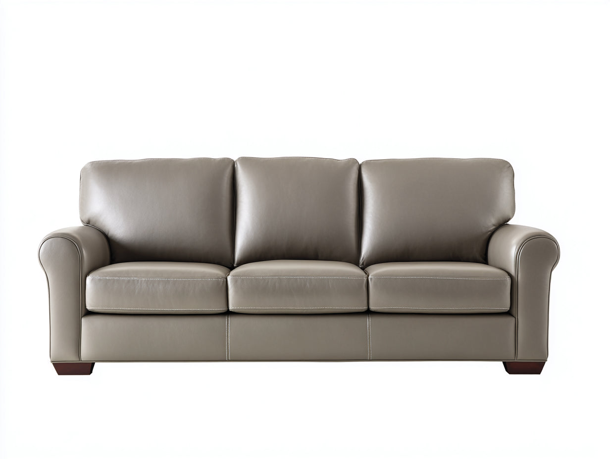Sofás 3 plazas tapizado efecto piel 218x90x88 cm - gris topo - brazos curvos