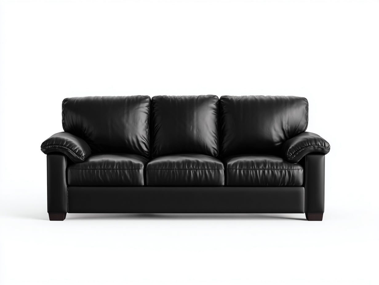 Sofás 3 plazas tapizado de aspecto cuero 215 x 92 x 90 cm - Negro - Estilo clásico con brazos acolchados para salón