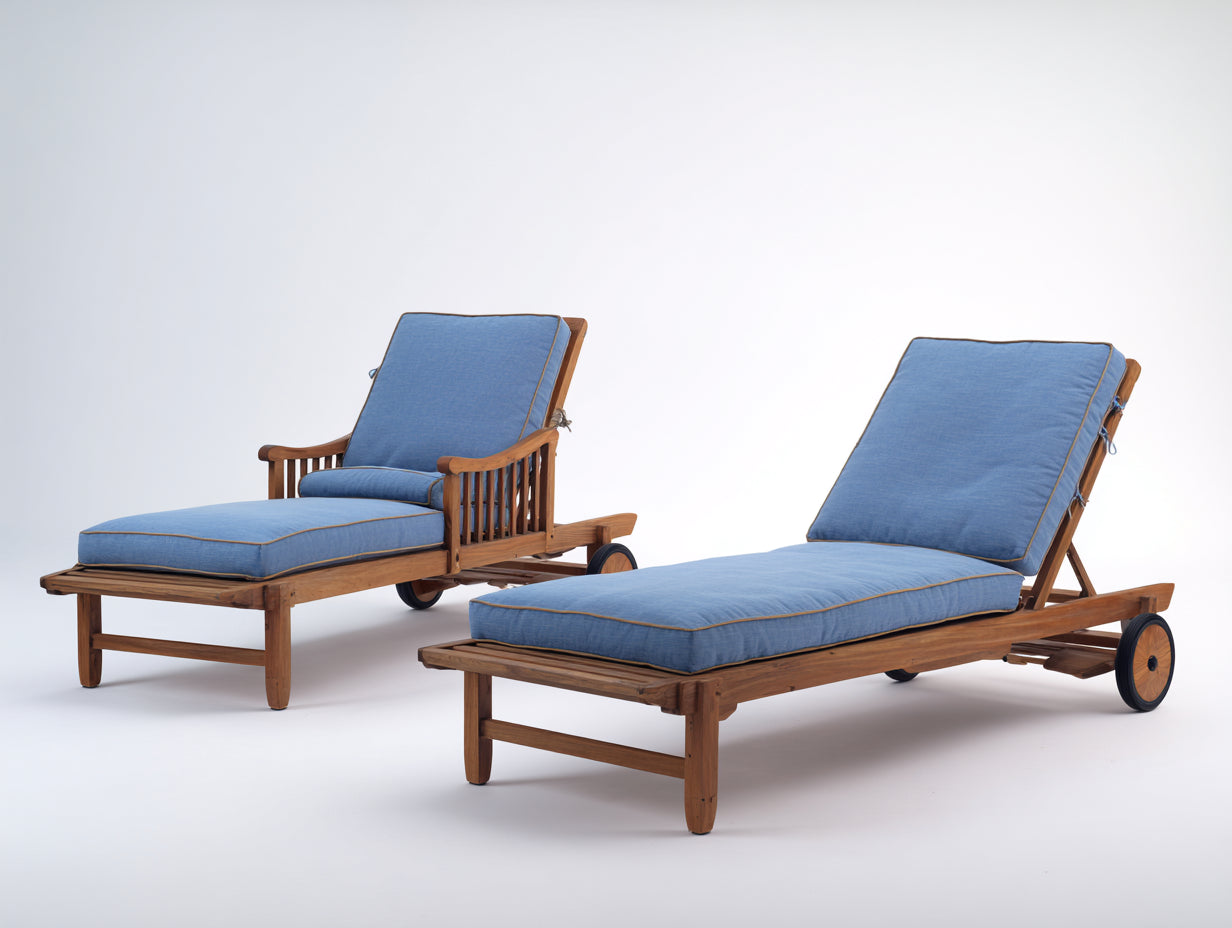 Tumbonas de madera 202x72x84 cm - Azul y madera natural - diseño reclinable con ruedas